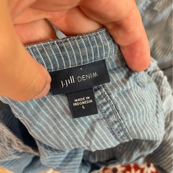 J. JILL Denim Indigo Striped Midi Soft A-Line Shirt Dress - Picture 9 of 11